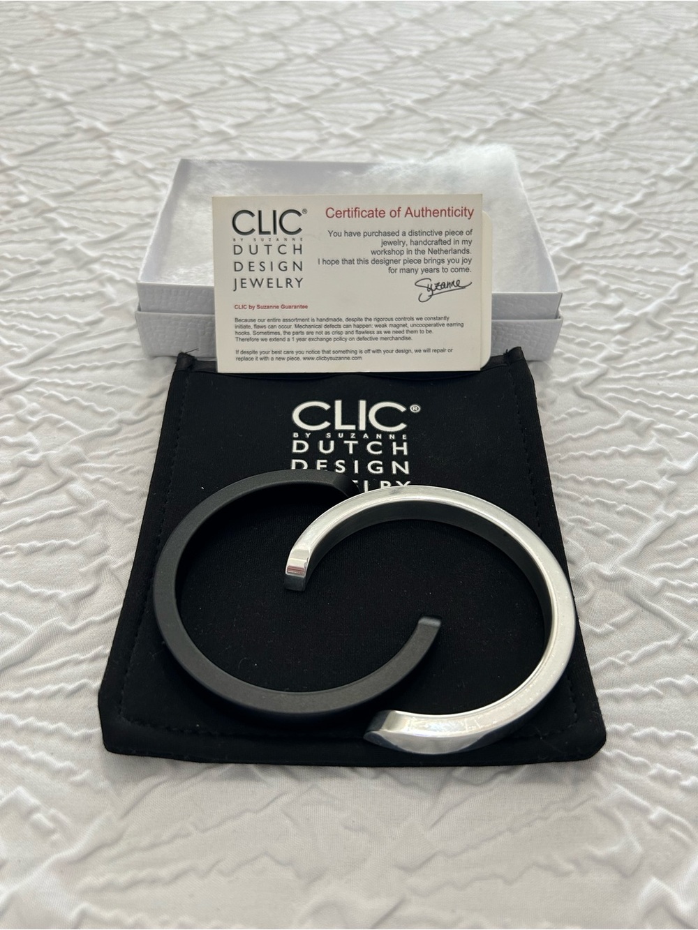 CLIC Dutch Design Women’s Open Cuff Bracelet Set in Black and Silver